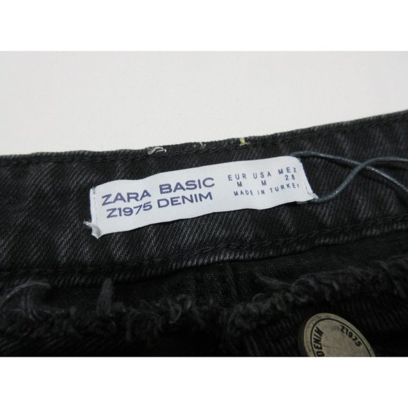 Zara basic Z1975 Denim women's black distressed mini‎ skirt with mesh, M - Picture 7 of 10